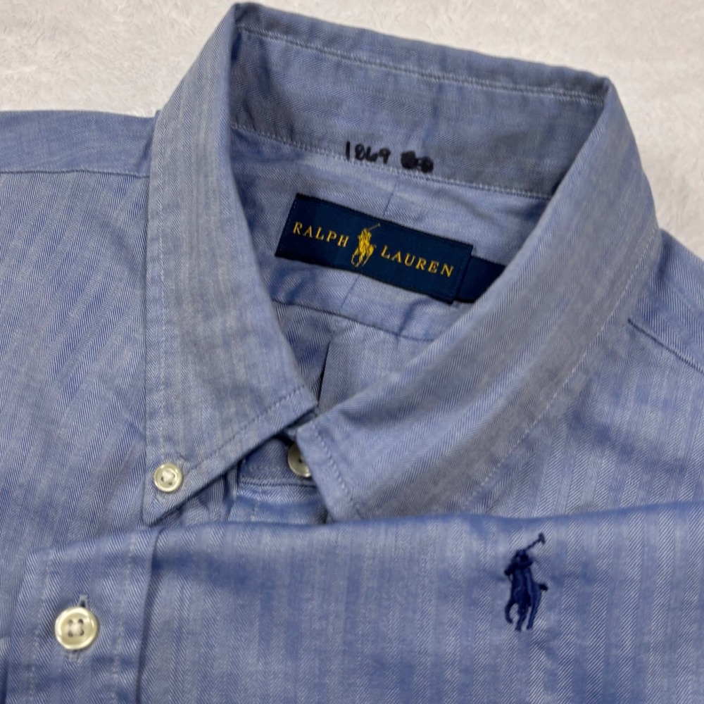 Polo Ralph Lauren Button Shirt Men XL Bluish Purple Herringbone Long Sleeve PONY
